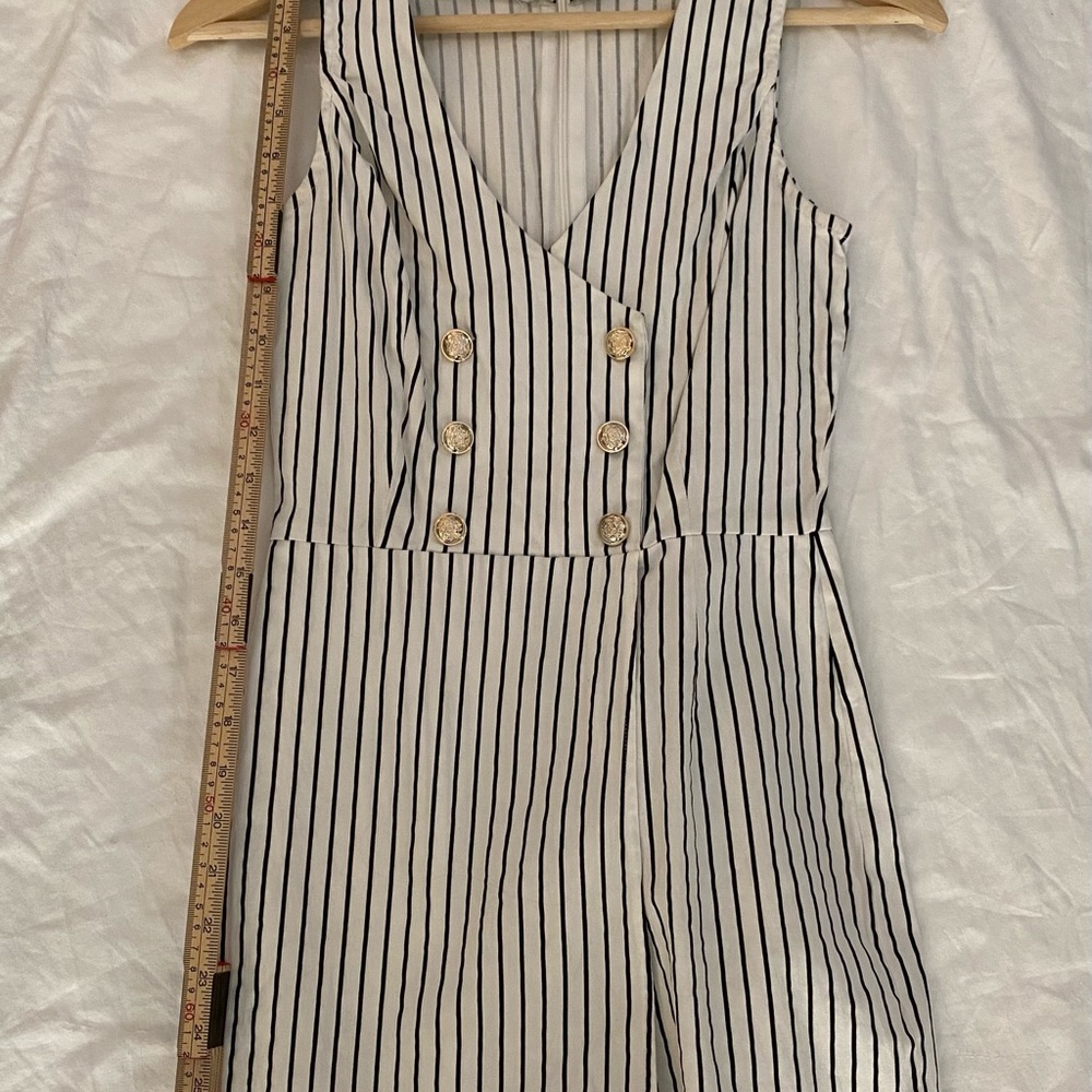 Fashion Nova Black and White Striped Jumper with Gold Buttons - Picture 6 of 8